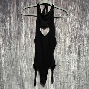 NWT Korura Club Body Suit Black Heart Cut Out **Missing thigh straps" Size L/XL